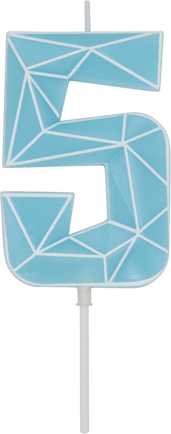 DERVENTA Birthday Candle Big Number 3D Macaron Blue 3.7 inch Party Celebration Anniversary Decoration Cake Topper 1 Piece (Number 5 Macaron Blue)