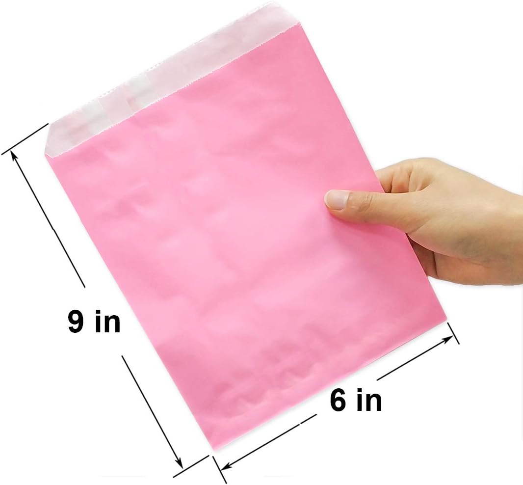 AZOWA Candy Buffet Bags Pink Color 6 x 9 In Large Paper Treat Bags Pack of 100