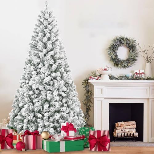 4FT Flocked Christmas Tree – Artificial Snowy Holiday Tree with 1022 Tips, Full Shape PVC, Sturdy Metal Stand, for Holiday Party