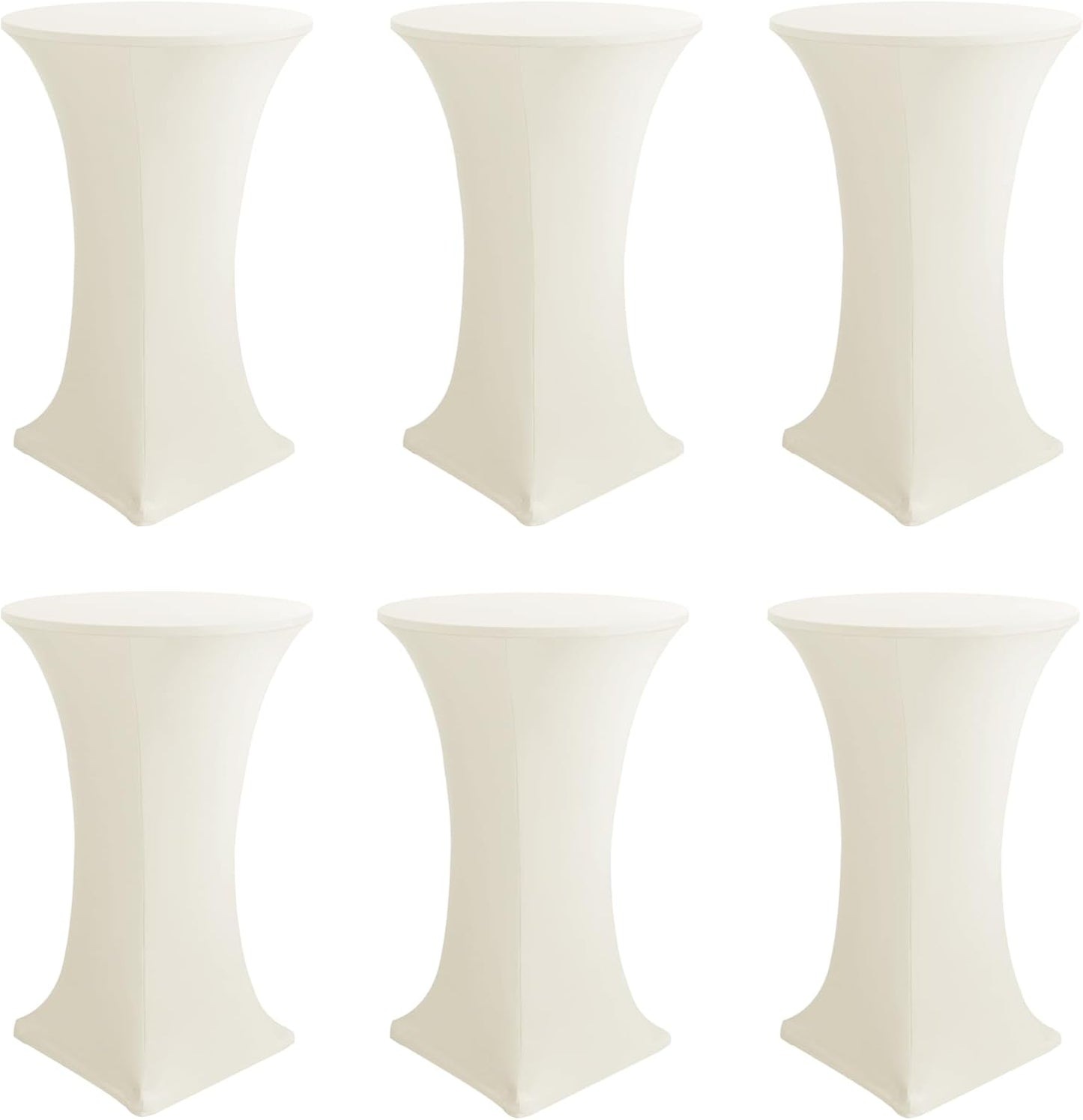 Cocktail Table Covers-Spandex Round High Top Table Cloths 6 Pack 32x43 Inch-Cream Stretch Fitted Bar Tall Tablecloth for Pub Bistro Highboy Party Event Banquet Height Folding Satnding Tables