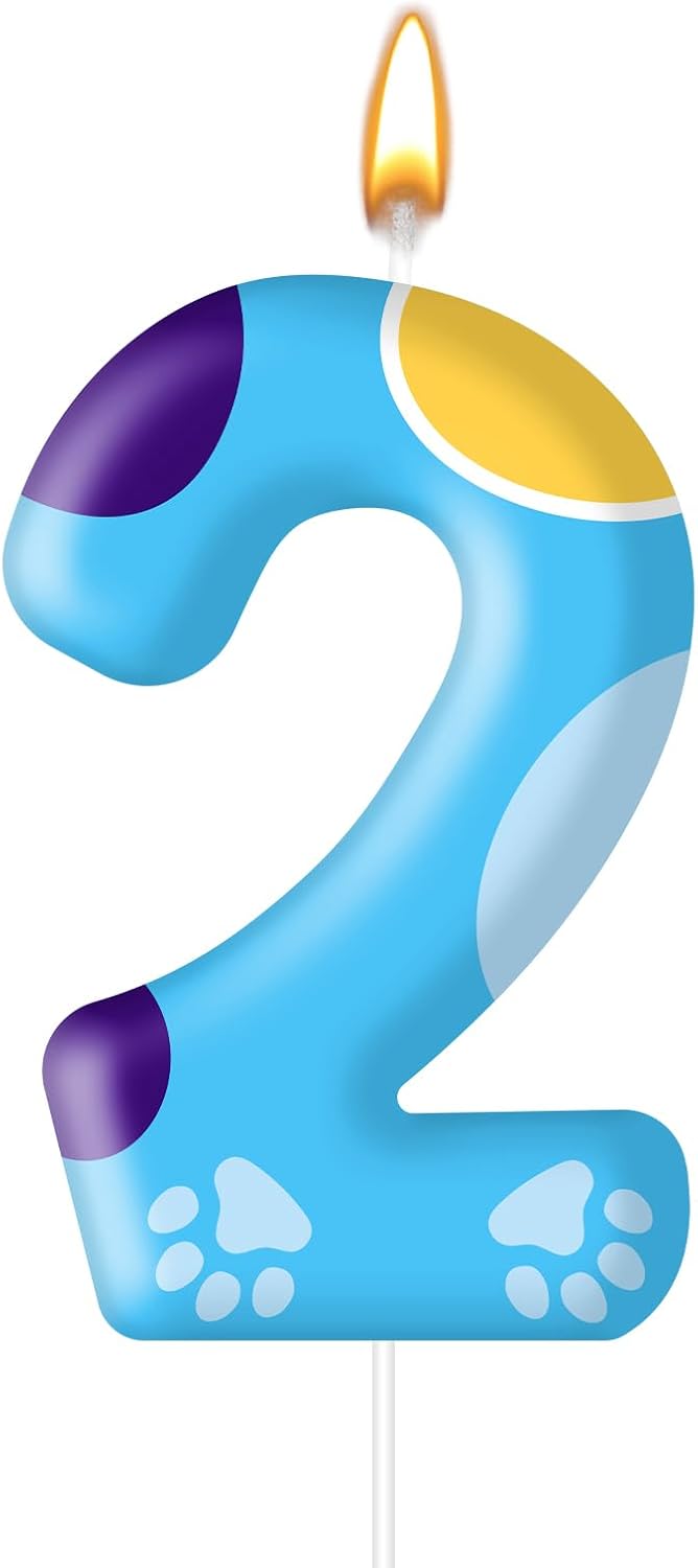 Blue Dog Paw Birthday Candles Cake Topper Numeral Birthday Candles for Boy Girl Dog Paw Decoration(Number 2)