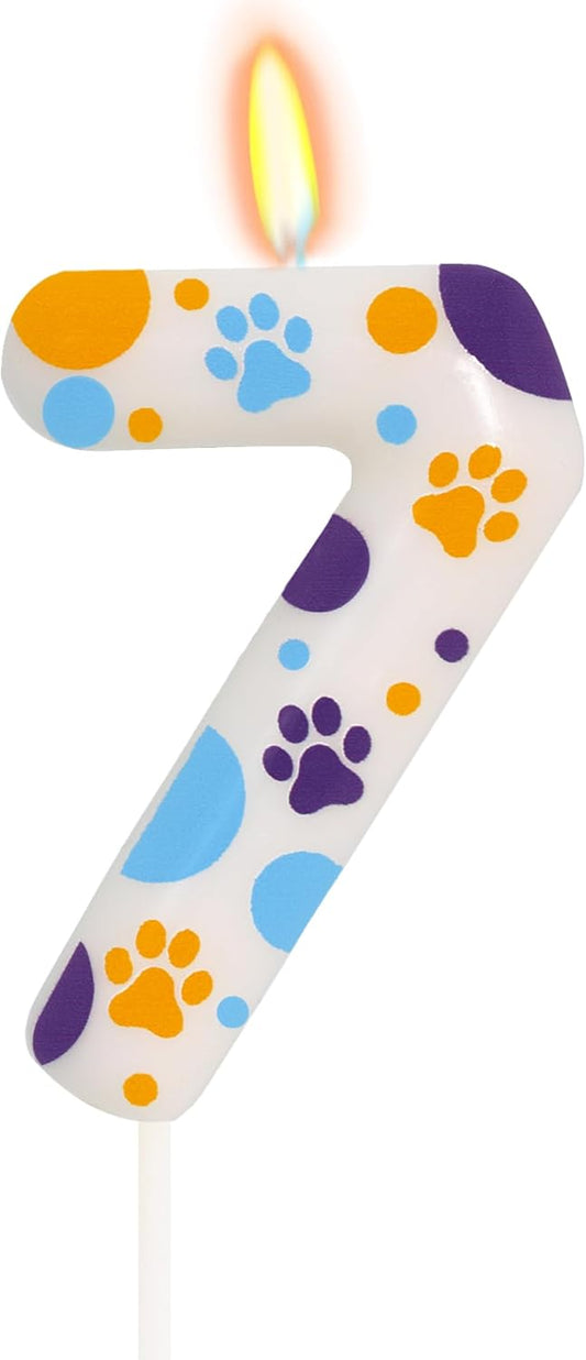 Blue Dog Paw Themed Birthday Candles, Number 7 Paw Print Birthday Party Supplies, 2.76 inch Paw Cake Topper Decorations, Birthday Decorations for Kids (Number 7)