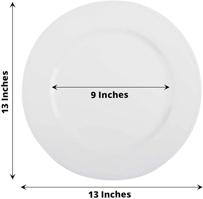 Efavormart Pack of 6 13" White Round Acrylic Beaded Charger Plates for Tabletop Decor Holiday Wedding Catering Event Decoration