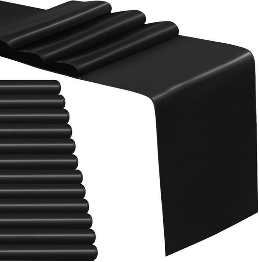 12 Pack Satin Table Runner 12 x 108 Inch Long Satin Table Runners for Wedding Banquet Graduations Birthday Party Decoration (Black)