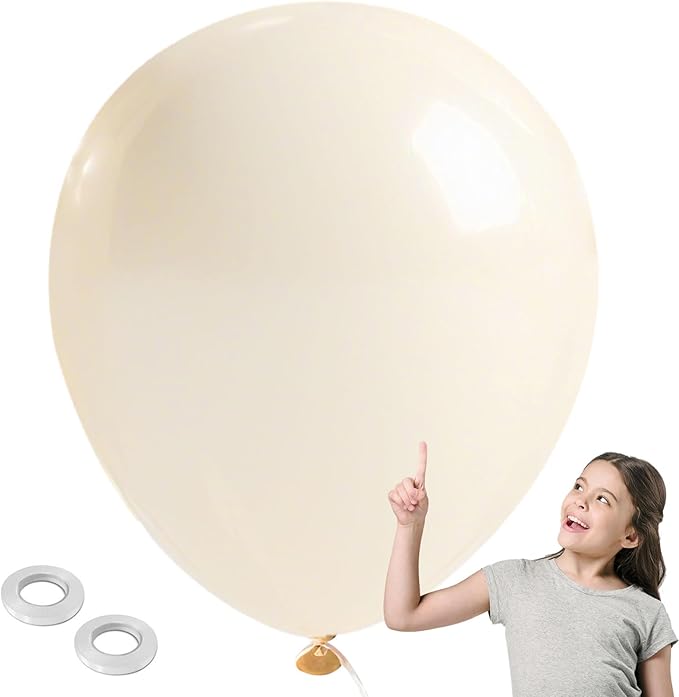 Extra Large White Sand Balloons 36 Inch - 10Pcs Jumbo Cream Round Latex Balloon for Anniversary, Birthday, Christmas, Wedding, Bridal Shower, Gender Reveal, Baby Shower Party Decorations