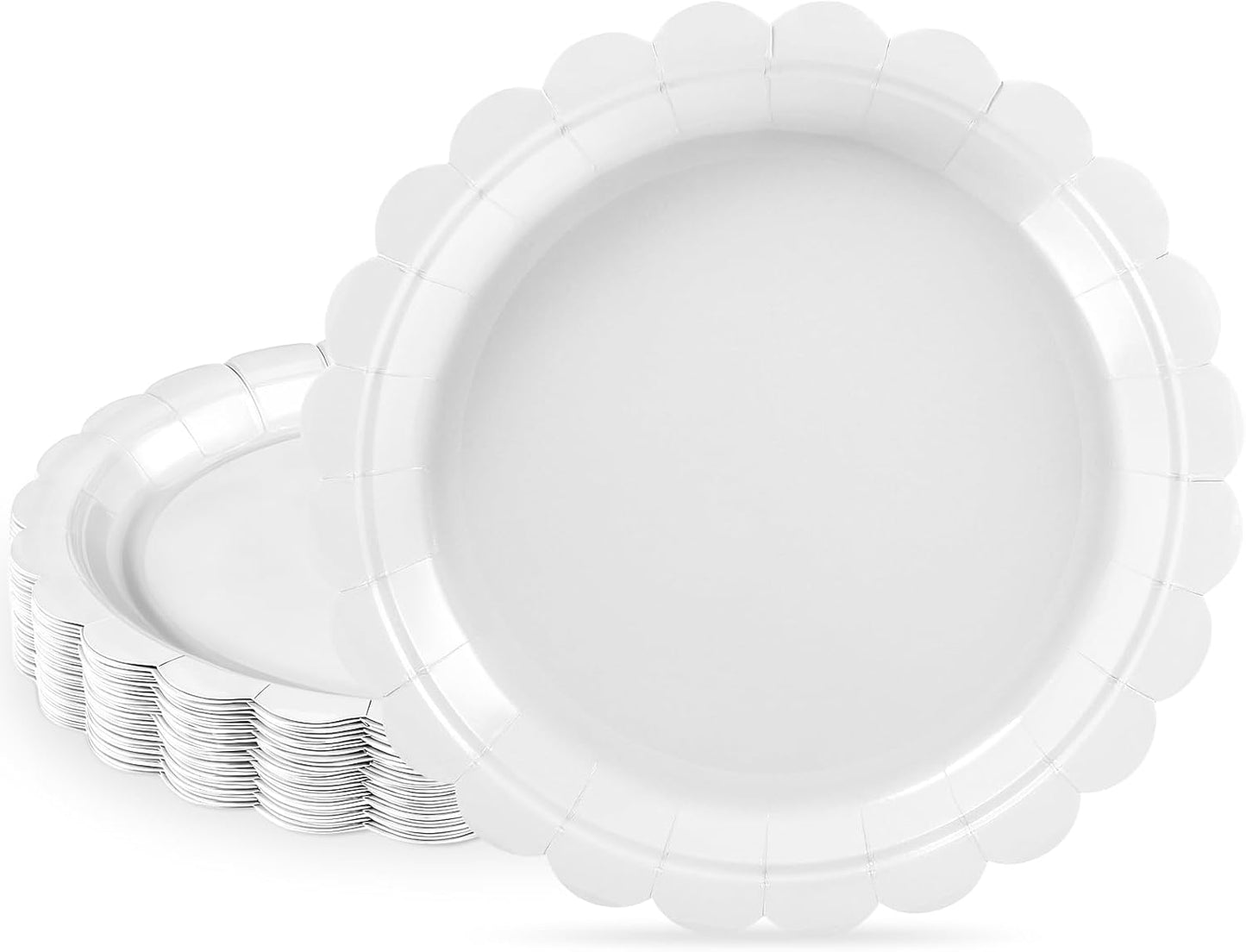 30 Pcs Dessert Plates Disposable, 7 Inch Scalloped White Plates Small Cake Birthday Plate for Wedding, Birthday, Bridal Shower