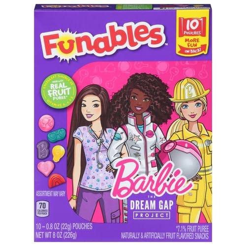 Funables Fruit Snacks, Barbie Shaped Fruit Flavored Snacks, 0.8 ounce Pouches (Pack of 30)