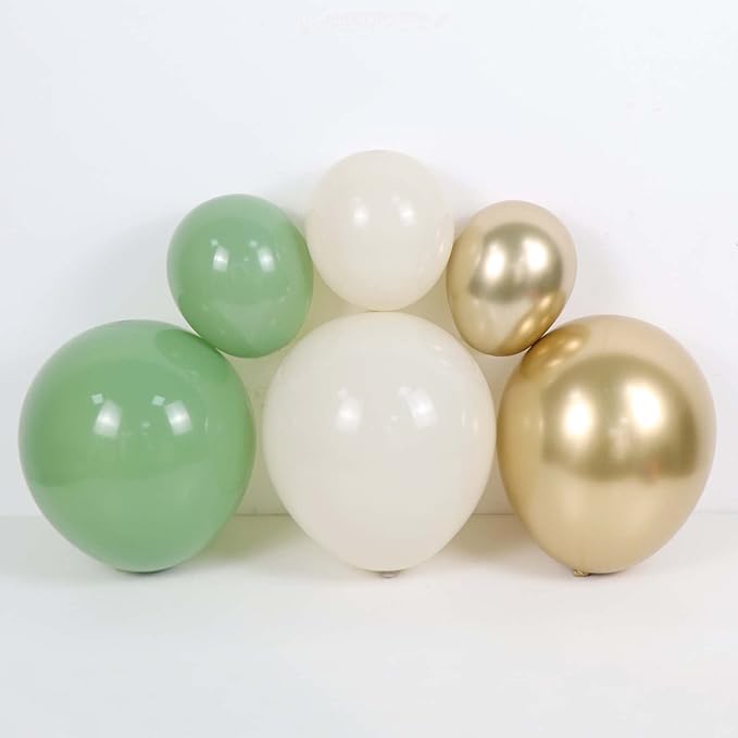 Sage Green Balloon Arch Kit-155pcs Sage Green Sand White Chrome Gold Balloon Garland for Baby Shower Decorations Balloons Decorations and Bridal Shower Birthday Engagement Party Supplies