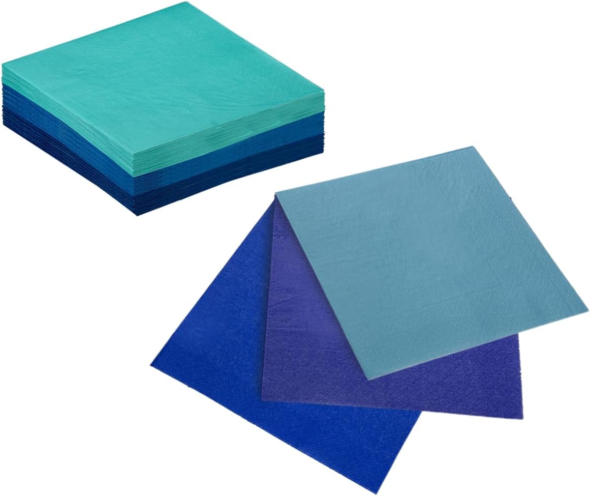 240 Count Dinner disposable Napkins Paper Blue series 6 colorsNapkin for Cocktail Birthday, Wedding, Party, Lunch, Dessert Napkins（5 * 5inch）