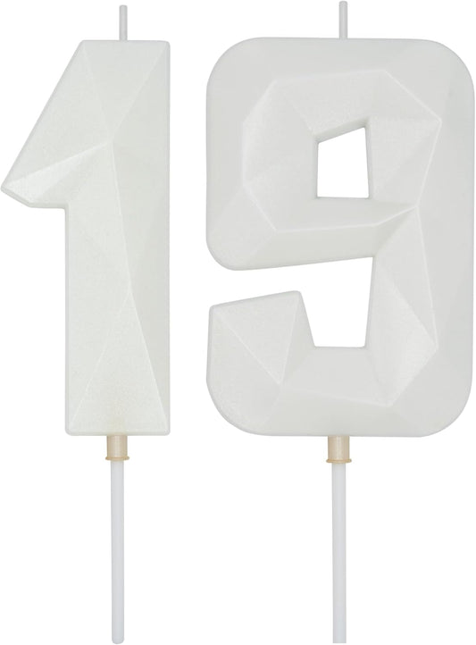 DERVENTA Large Birthday Candle Number 3D White 3.7 inch Party Celebration Anniversary Decoration Cake Topper 1 Piece (Number 19 White)
