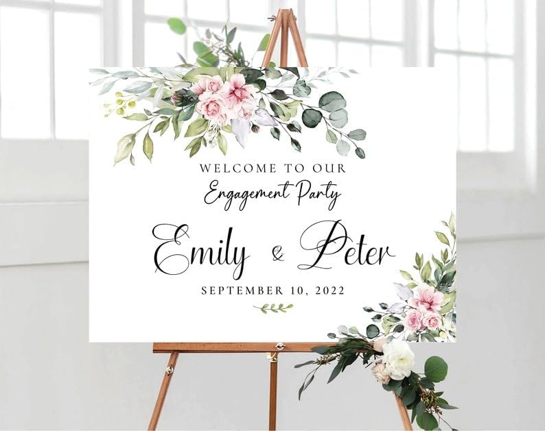 Blush Pink Roses Engagement Party Welcome Sign, Greenery Engagement Party Decor, We Are Engaged, Welcome to our Engagement Sign