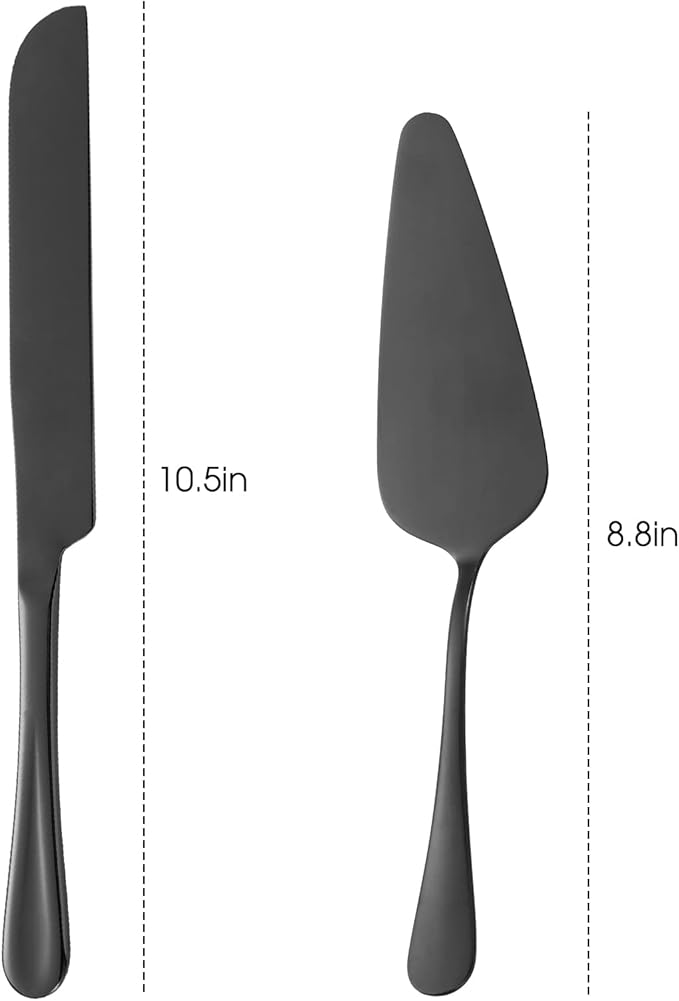 ERVILO Cake Serving Set, Cake Pie Pastry Servers, Stainless steel Cake Knife and Server Set Perfect For Birthday, Wedding, Parties and Events (Black Serving Set)