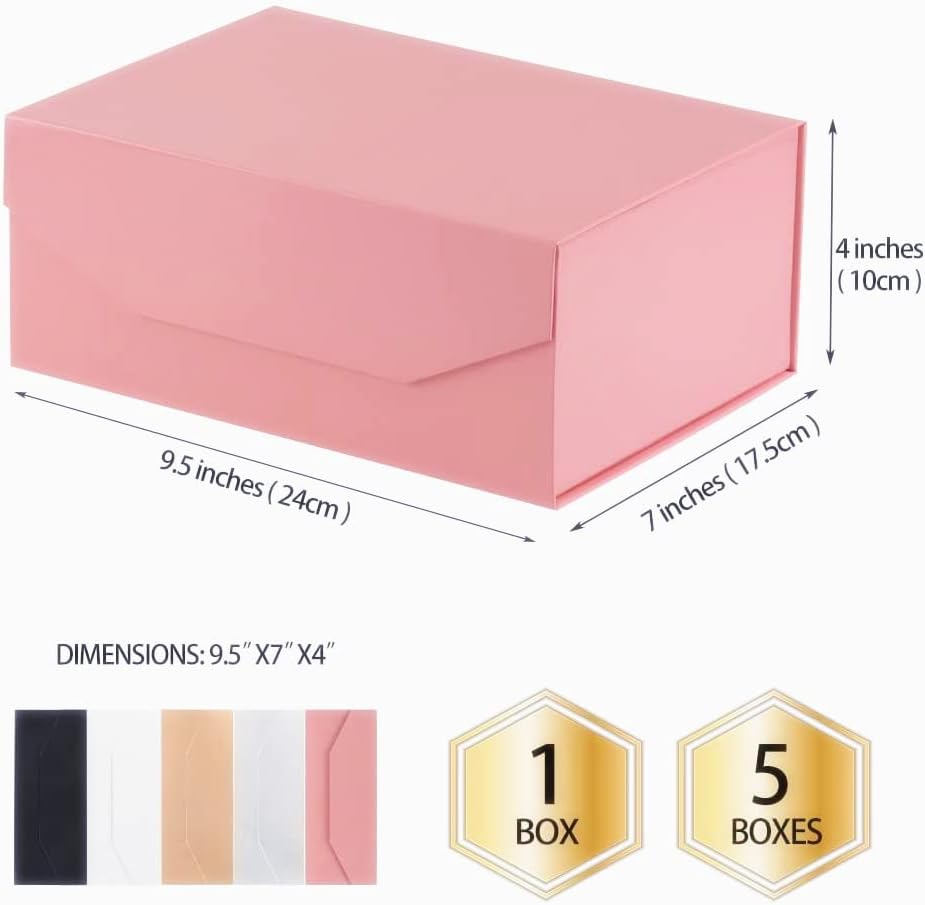 1Pcs Pink 9.5x7x4 Inch Gift Box, Small Magnetic Box with Lid Pink Small Gift Box for Bridesmaid proposal Foldable Magnetic Closure Storage Boxes