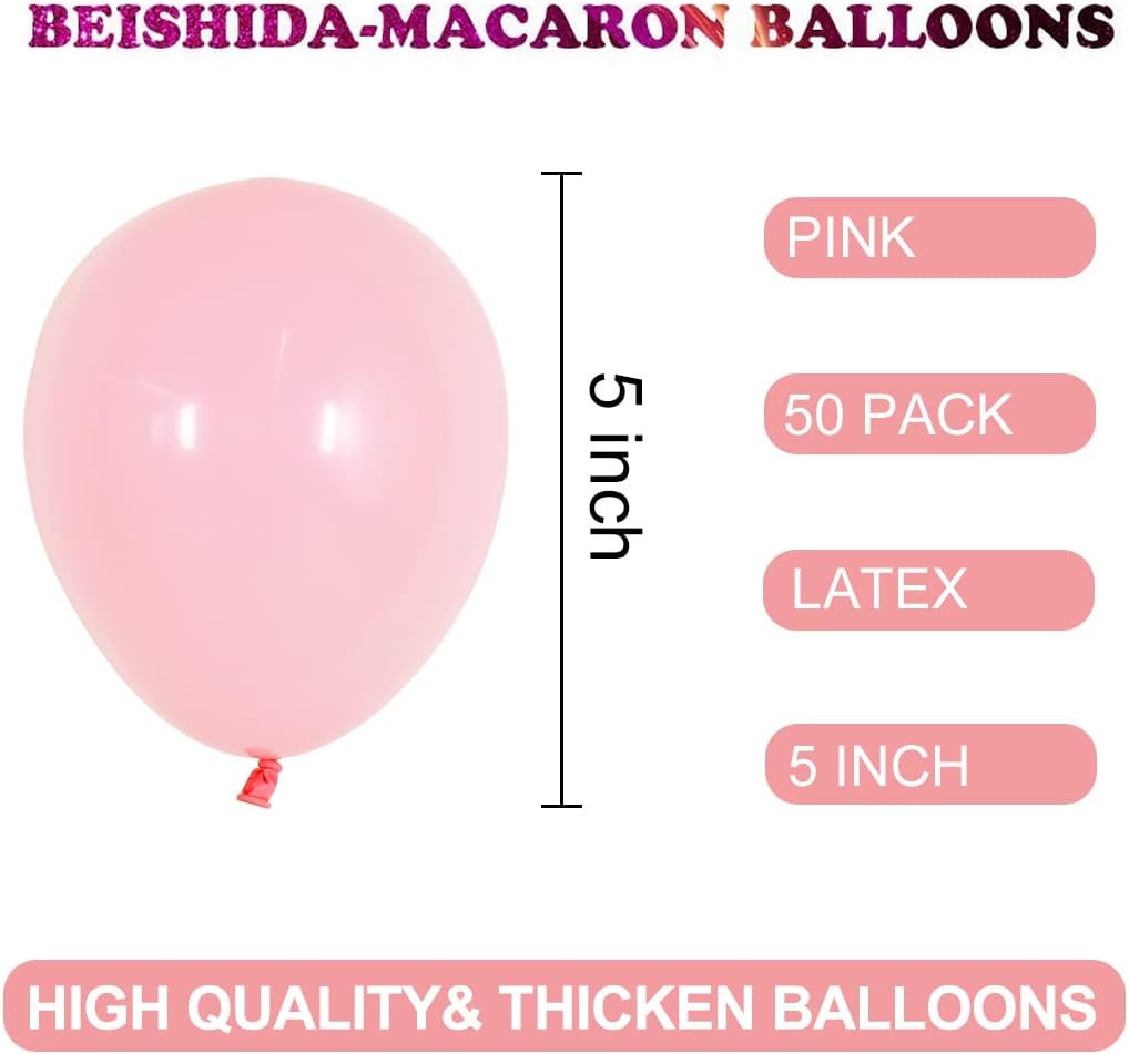 BEISHIDA 50Pcs Light Pink Party Balloons 5 Inch Light Pink Balloon Matte Latex Ballon White Round Balloons for Party Birthday Wedding Graduation Anniversary Baby Shower