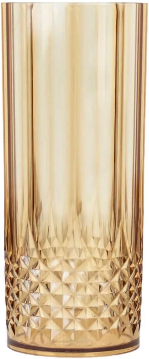 Efavormart 6-Pack Plastic Highball Glasses, 14oz Shatterproof Crystal Cut Drink Glasses for Kitchen Mojito Whiskey Cocktail, Amber Gold
