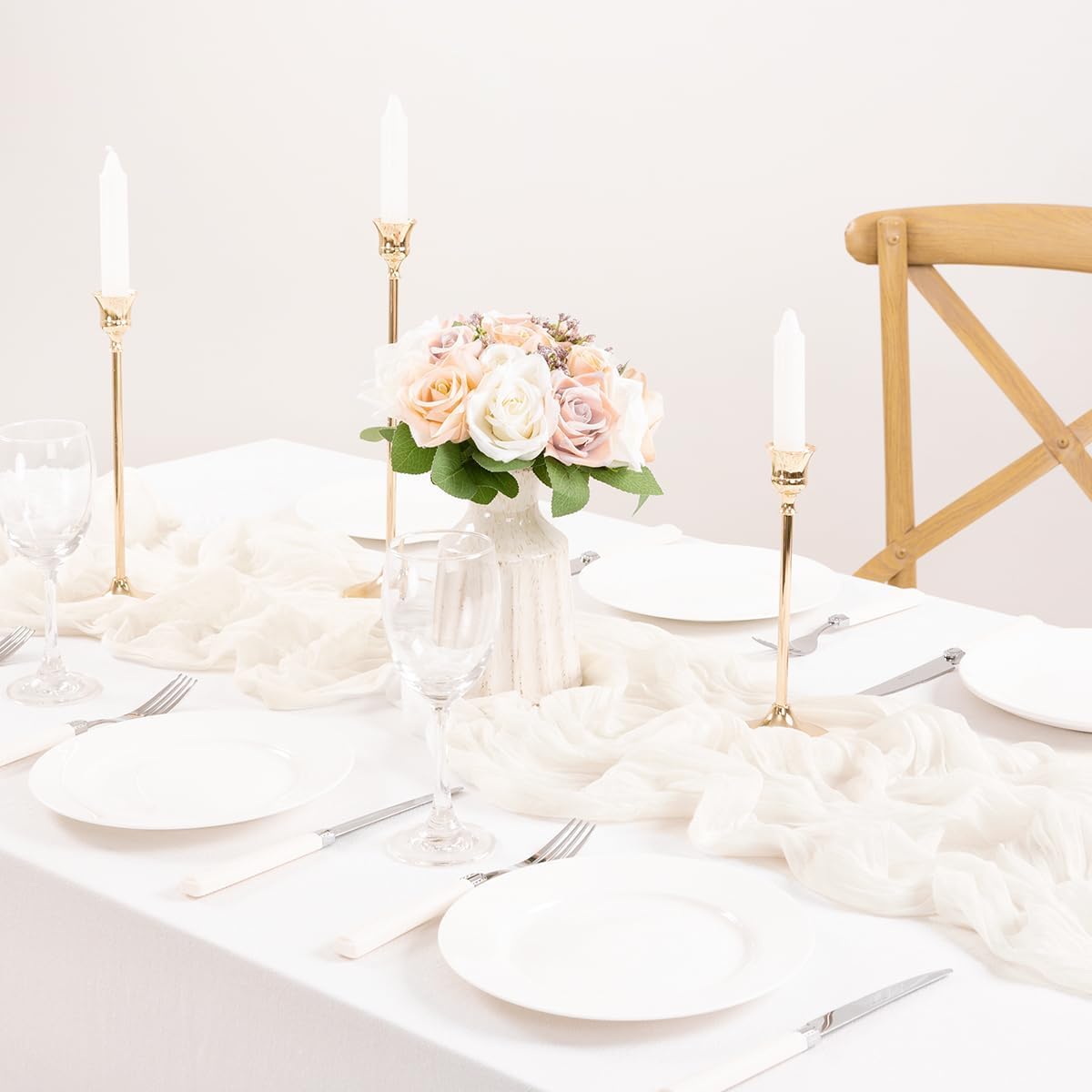 MLMC 3 Pack Ivory White Table Runner Rustic Gauze Cheesecloth Table Runner 10ft Fall Cheese Cloth Centerpiece Decor 35x120 Inches for Wedding Dessert Anniversary Bridal Baby Shower Decor