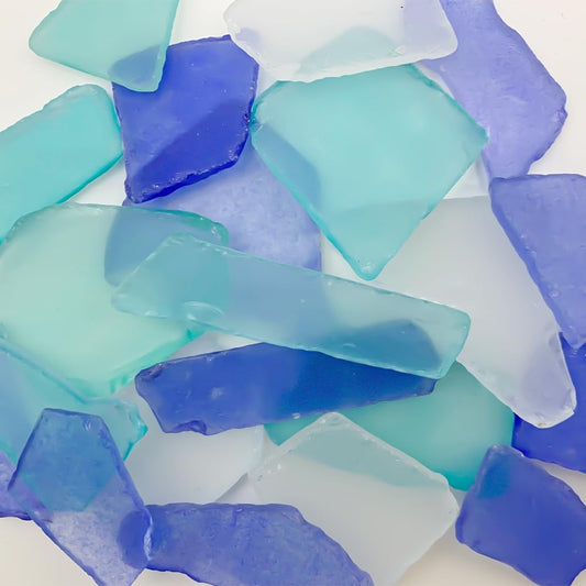 15 OZ Frosted Sea Glass Bulk Tumbled Seaglass Pieces for Crafts,Beach Theme Party Decor Nautical Wedding Decorations,Aquarium Vase Fillers,Mosaic Art,Coastal Home Accents,0.5-1.5 inch,White Blue Mix