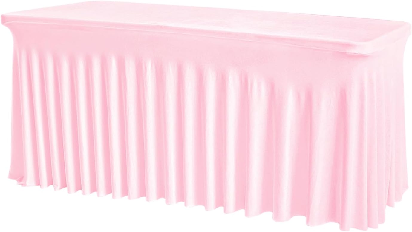 Rectangle Tablecloth 6FT – Pink Fitted Spandex Table Cover, Wrinkle-Free, Stretch Fabric with Elastic Edges for Wedding, Banquet, Party, Buffet, Birthday,Restaurant