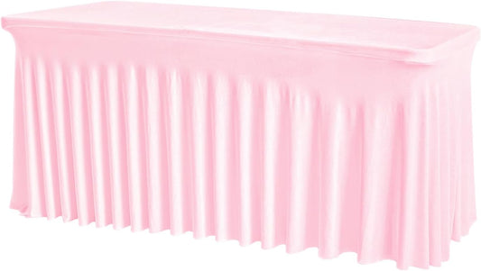 Rectangle Tablecloth 6FT – Pink Fitted Spandex Table Cover, Wrinkle-Free, Stretch Fabric with Elastic Edges for Wedding, Banquet, Party, Buffet, Birthday,Restaurant