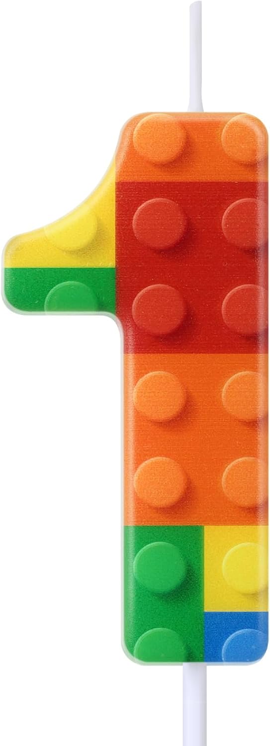 Building Block Number 0-9 Birthday Cake Candle Numeral Birthday Sparkler Candles for Building Block Cake Topper for Party Decorations Supplies(Number 1)