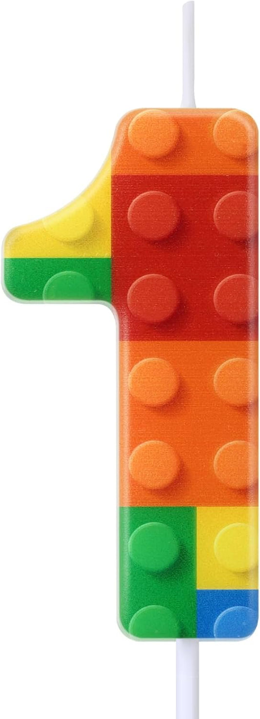 Building Block Number 0-9 Birthday Cake Candle Numeral Birthday Sparkler Candles for Building Block Cake Topper for Party Decorations Supplies(Number 1)