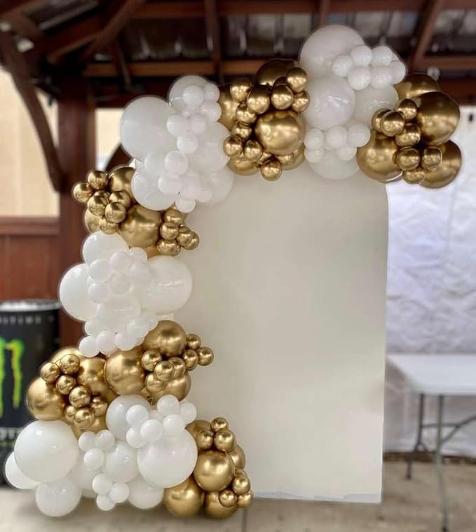 White and Gold Balloon Arch Garland Kit 153pcs with Star, 22 18 12 10 5in Different Size White Metallic Gold Confetti Latex Balloons for Birthday Anniversary Wedding Baby Shower Decoration