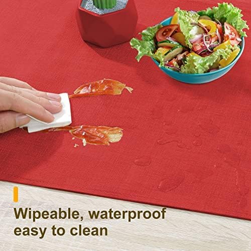 Wipeable Table Runner, Farmhouse Dresser Runner, Rustic Indoor/Outdoor (90'', Red)
