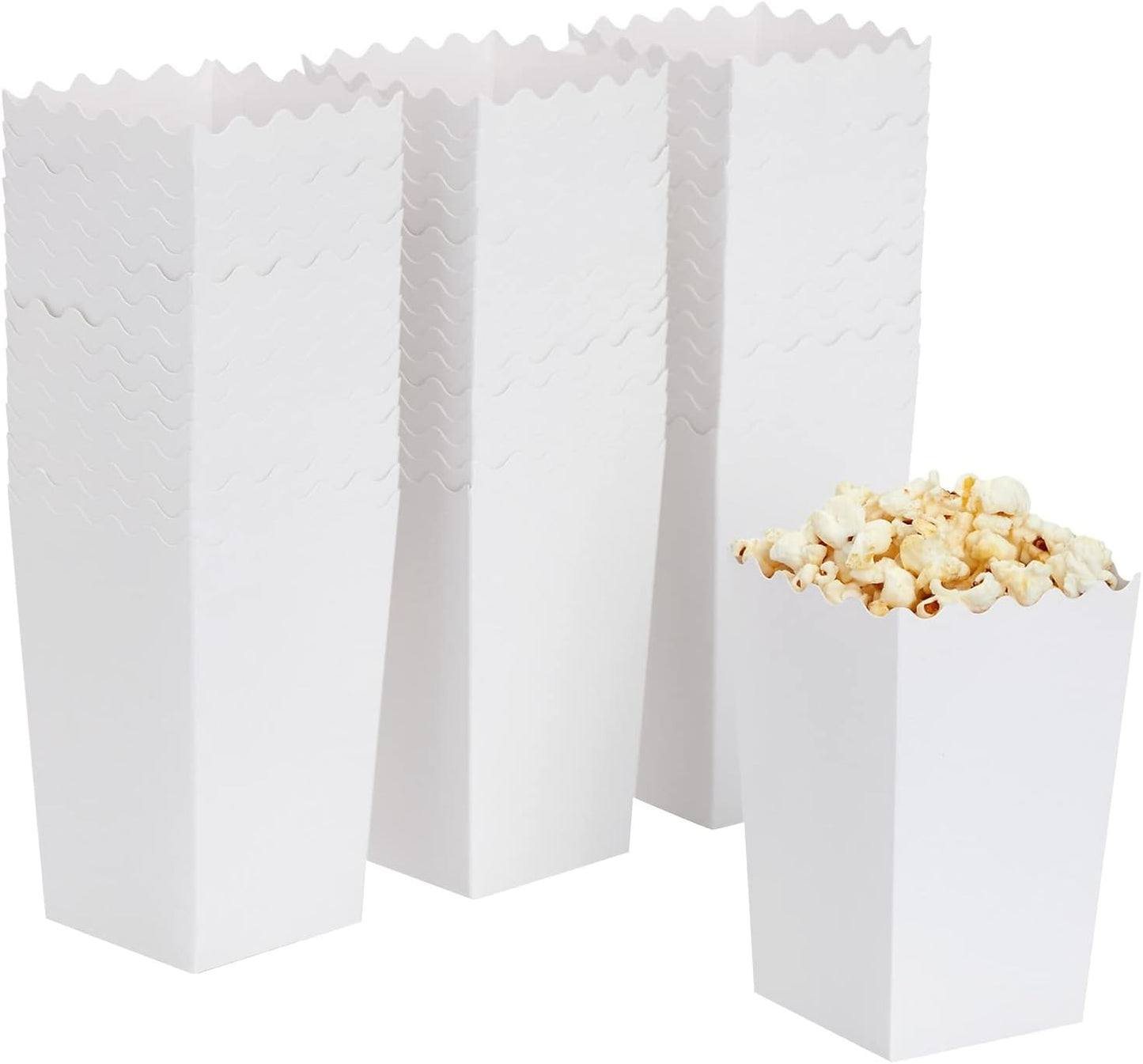BLUE PANDA Popcorn Boxes for Party - 100 Pack, White, 3.3 x 5.5 x 3.5 In - White Popcorn Boxes for Movie Night