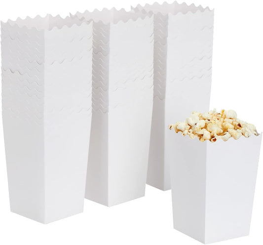 BLUE PANDA Popcorn Boxes for Party - 100 Pack, White, 3.3 x 5.5 x 3.5 In - White Popcorn Boxes for Movie Night