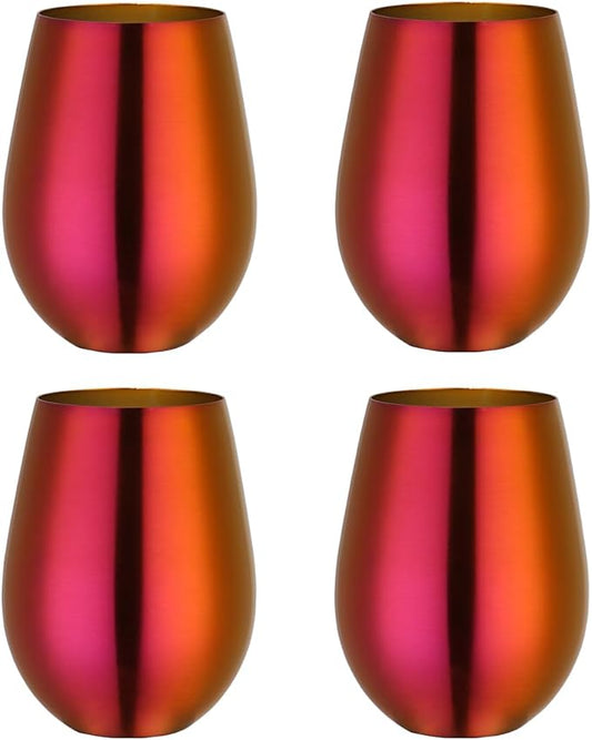 Buyer Star 304 Stainless Steel Wine Glasses Set of 4 - Large 17 oz Outdoor Stemless Wine Tumblers - 100% Unbreakable & Stemless Metal Drinking Cups for Home and Outdoors Dishwasher safe (Orange Red)