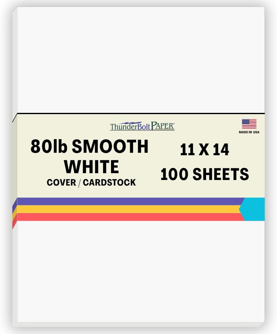100 Bright White Smooth Card Paper Sheets - 11" X 14" (11X14 Inches) Scrapbook|Picture-Frame Size - 80# (80 lb/pound) Cover Weight - Quality Paper - Smooth Finish