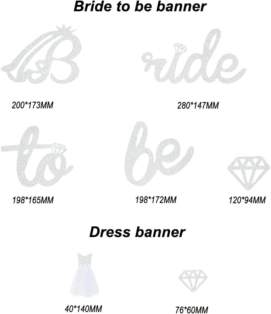 Bride To Be Banner Silver Glitter Wedding dress Banner for Bachelorette Party Decoration Engagement Bridal Shower Supplies