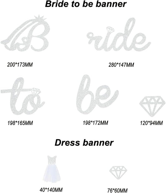 Bride To Be Banner Silver Glitter Wedding dress Banner for Bachelorette Party Decoration Engagement Bridal Shower Supplies