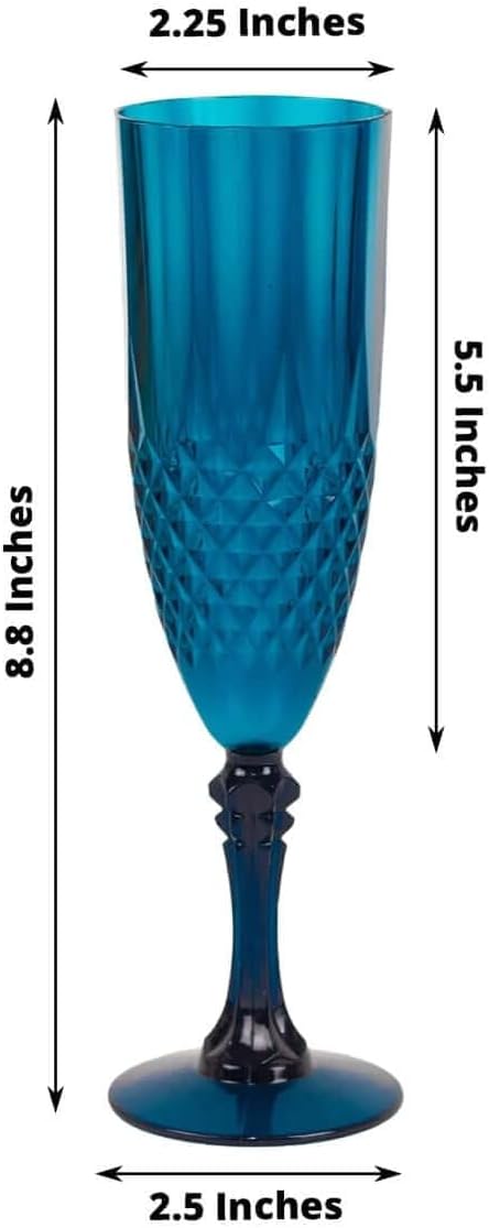 Efavormart 6-Pack Champagne Glasses, 8oz Shatterproof Plastic Crystal Cut Toast Flutes, Navy Blue for Party Celebration Wedding