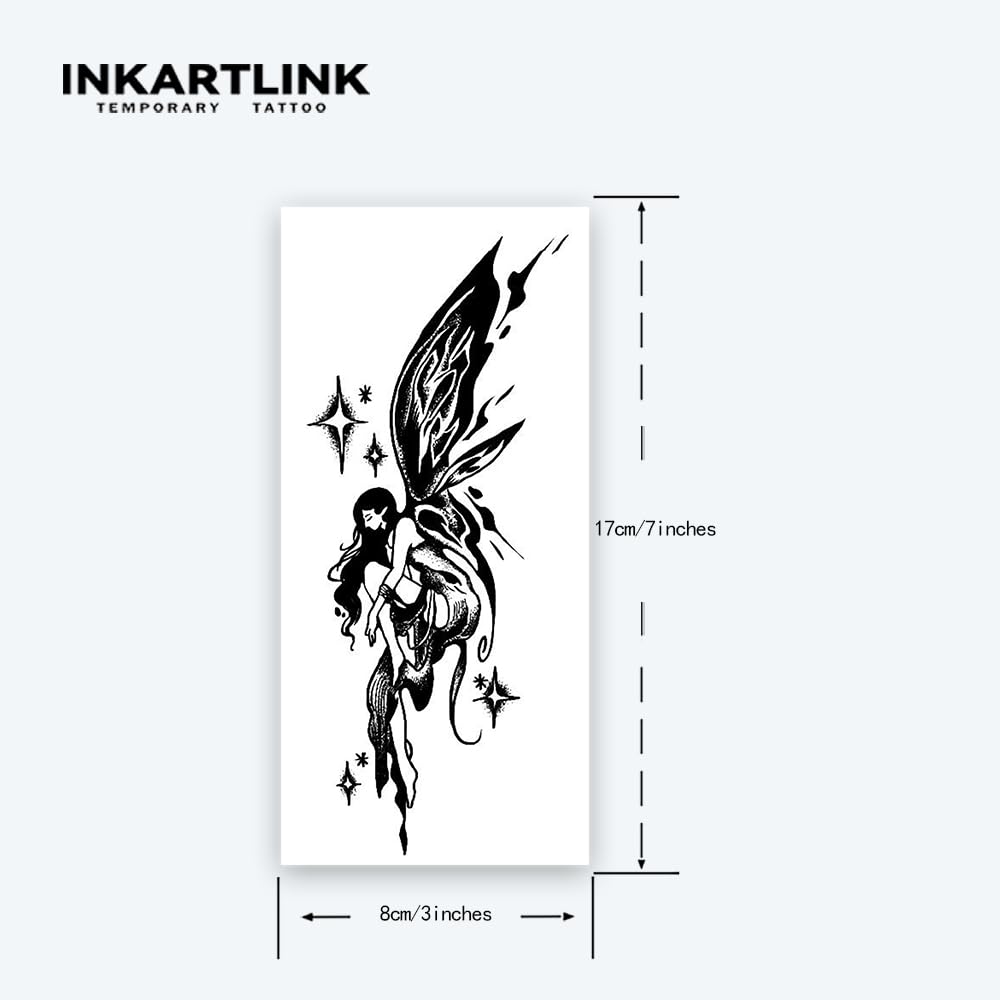 INKARTLINK Tattoo Tech, 2 Sheets Large Semi Permanent Tattoo, Adult Art Design Temporary Tattoos, Lasts 1-2 Weeks, Waterproof, Realistic Look, No Adhesive, No Reflection (Elf Design)