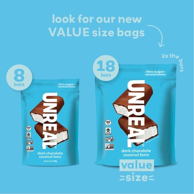 UNREAL Dark Chocolate Coconut Bars (3 Value Size Bags) | Vegan, 3g Sugar, & 3 Simple Ingredients | Non-GMO, Gluten Free, & Fair Trade | 9.5oz each