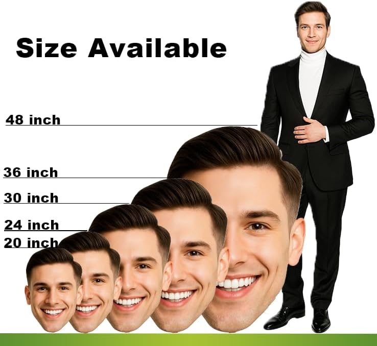 Custom Big Head Cutout – Made in USA 20" to 48",Personalized Face Cardboard Sign, Giant Photo Prop for Birthday, Graduation, Sports Events, Party Decorations