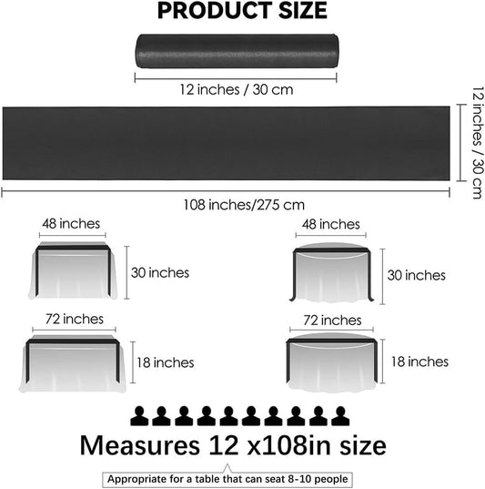 12 Pack Satin Table Runner 12 x 108 Inch Long Satin Table Runners for Wedding Banquet Graduations Birthday Party Decoration (Black)