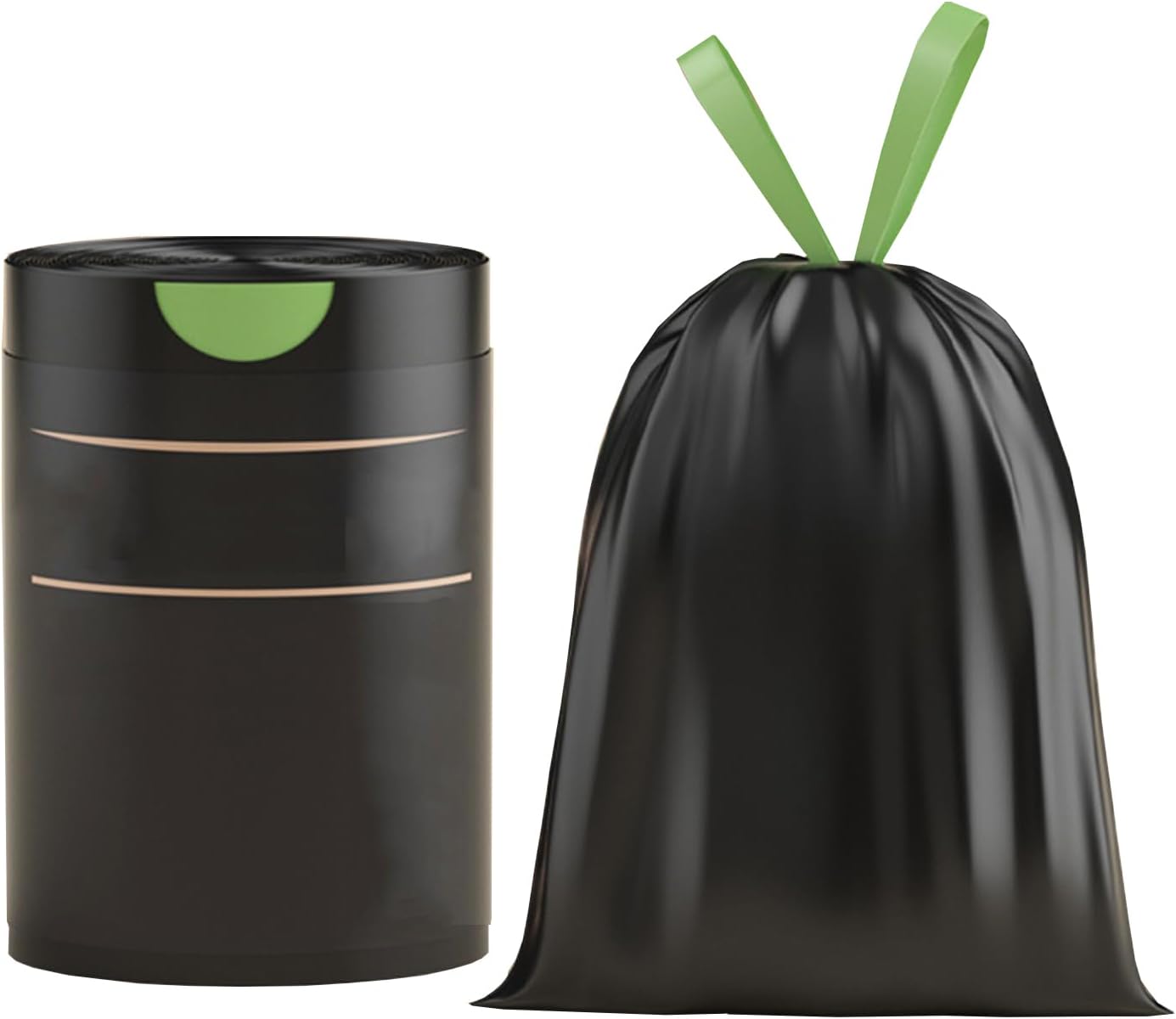 2.6 Gallon Strong Trash Bags,Double-Sided Thickening （0.96Mil),No-tear Small Drawstring Garbage Bags for Bathroom,Kitchen Trash Bags, Leak-Proof Design,Light Luxury Bag (Black Green 75 Counts)