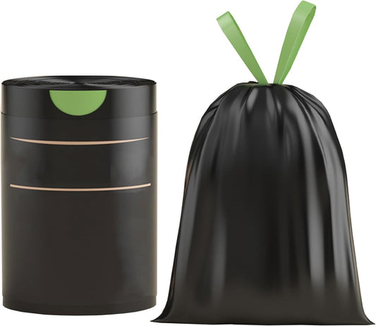 2.6 Gallon Strong Trash Bags,Double-Sided Thickening （0.96Mil),No-tear Small Drawstring Garbage Bags for Bathroom,Kitchen Trash Bags, Leak-Proof Design,Light Luxury Bag (Black Green 300 Counts)