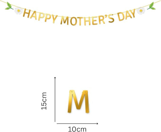 Happy Mother's Day Banner Set Decoration for Mother's Day Party Decorations Backdrop Garland for Mom Glitter Garland Photo Props (Gold Letter White Daisy)