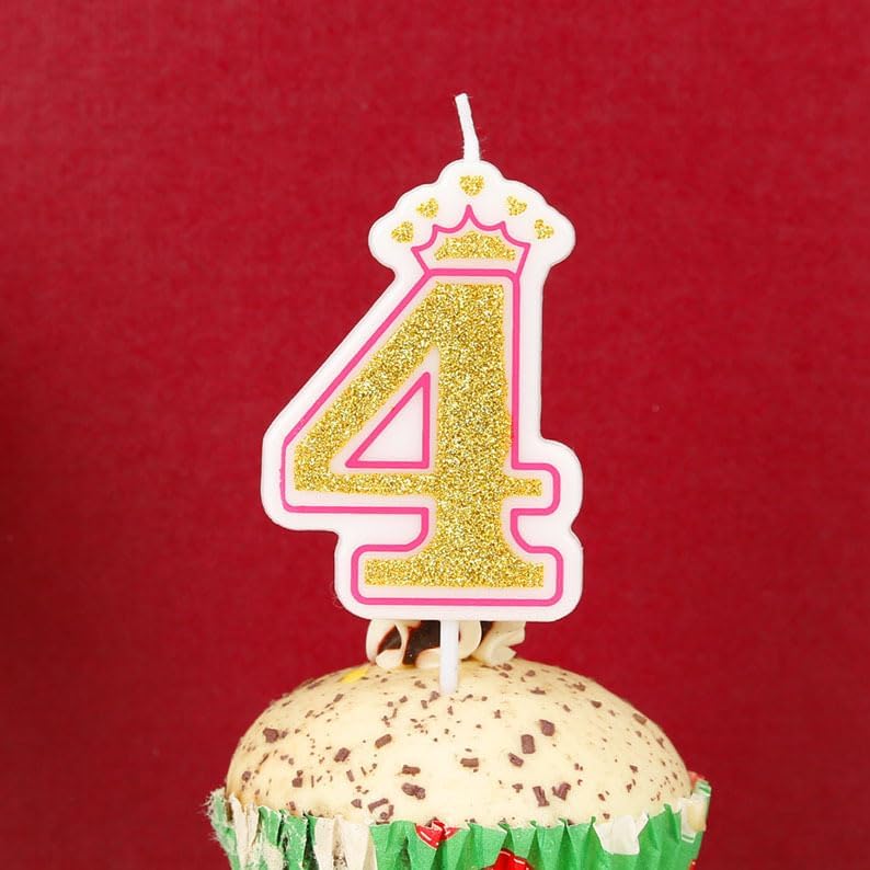 Birthday Number Candles, Number 4 Pink Giltter Candles for Cake, Candle Cake Topper with Sequins for Anniversary Celebrations Supplies (Number 4)