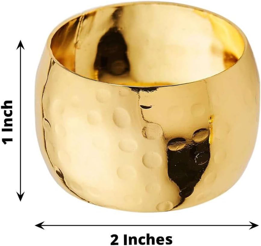 Efavormart 4 Pack Metallic Gold Hammered Napkin Rings for Wedding Party Formal Dinning Decor