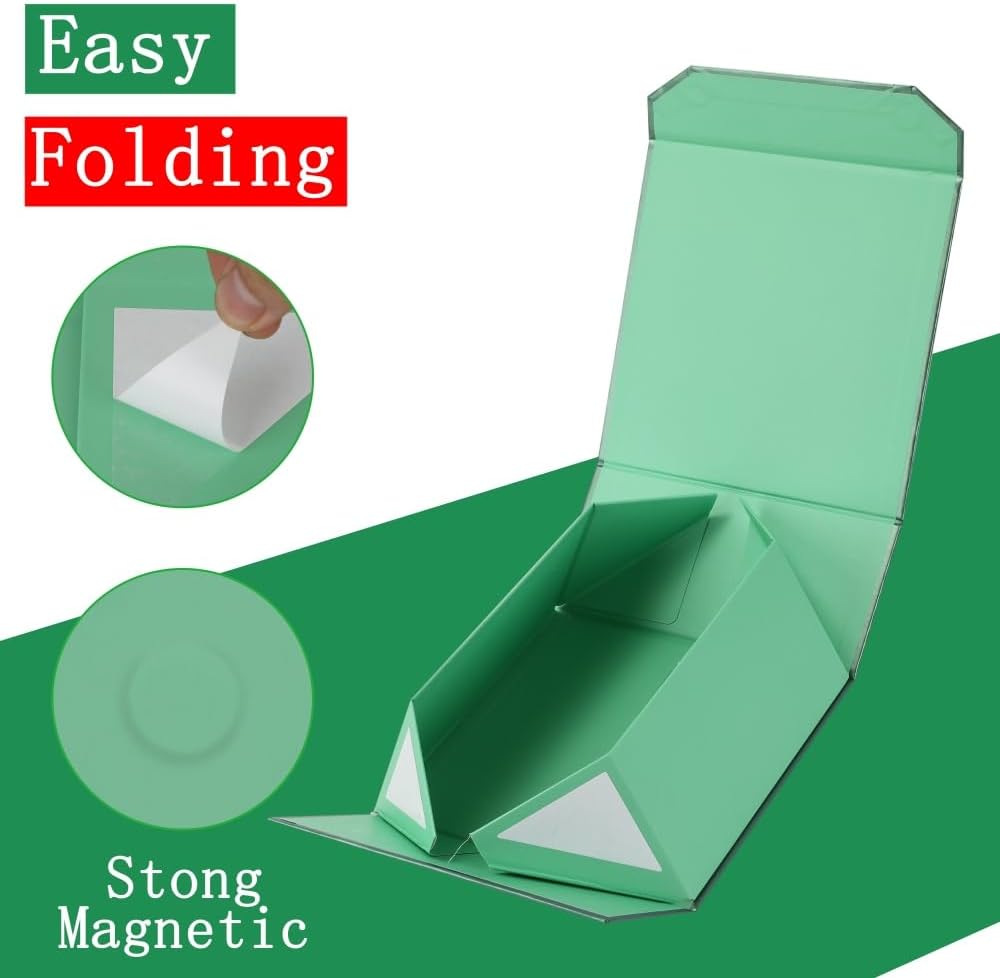 6 Pcs Small Green Gift Box 8x8x4 Inch Magnetic Gift Box Small Magnetic Box with Crinkle Paper Green Small Gift Box with Shredded Paper Luxury Gift Boxes with Lids for Presents