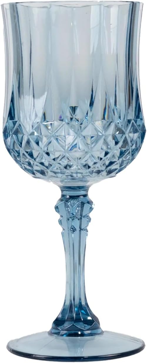 Efavormart 6-Pack Plastic Wine Glasses 8oz, Dusty Blue - Crystal Cut Shatterproof Cocktail Goblets Drinking Glasses