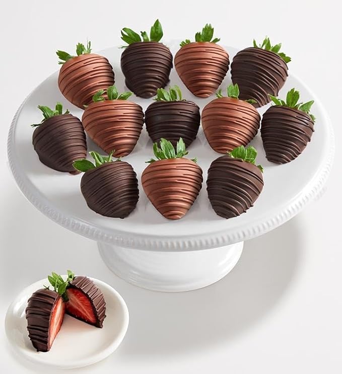 Shari’s Berries Artisan Belgian Mixed Milk & Dark Chocolate Strawberries | Gourmet Gift Delivery (Half Dozen, 6 Berries)