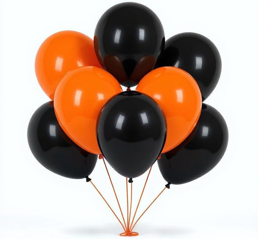 50 Pack 12 Inch Pumpkin Orange and Black Latex Balloons (25 + 25), Halloween Decorations, Trunk‑or‑Treat Balloon Arch Kit, Haunted House Party Supplies, Porch Décor, Photo Backdrop