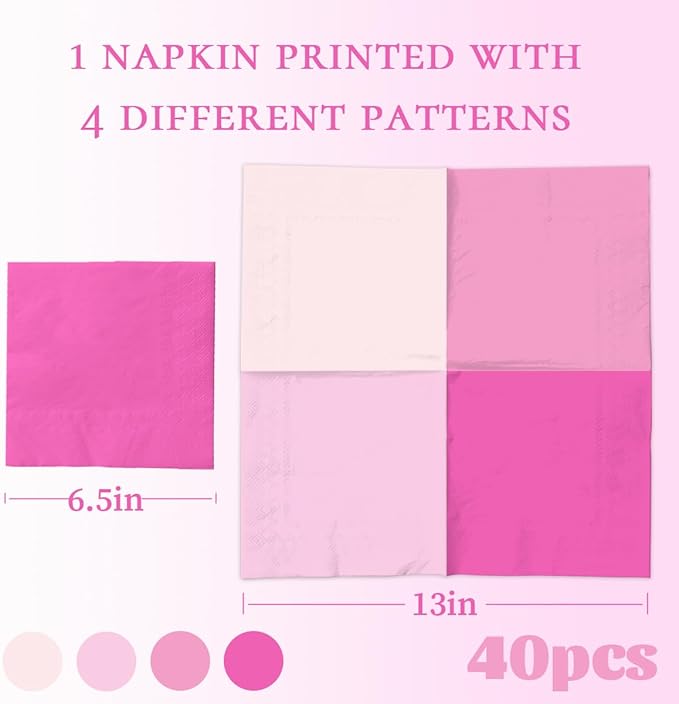40pcs Light Pink Napkins - Pink Baby Shower Decorations, Disposable for Birthday, Wedding, Baby Showers
