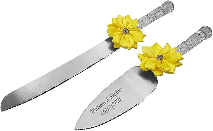 GIFTS INFINITY Personalized Wedding Cake Knife and Server Set with Engraving – Cake Cutting Utensil Set, Keepsake Gift for Wedding, Anniversary, Reception, Birthday & Other Occasions (Lime Yellow)