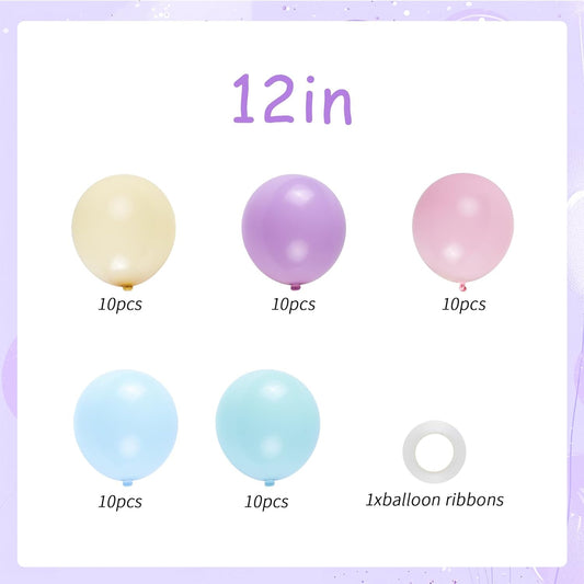 Premium 50pcs Pastel Macaron Balloon Kit – 12 Inch Multicolor Latex Balloons with Ribbon for Baby Showers, Weddings, Spring Parties, Boho & Groovy Themed Decor